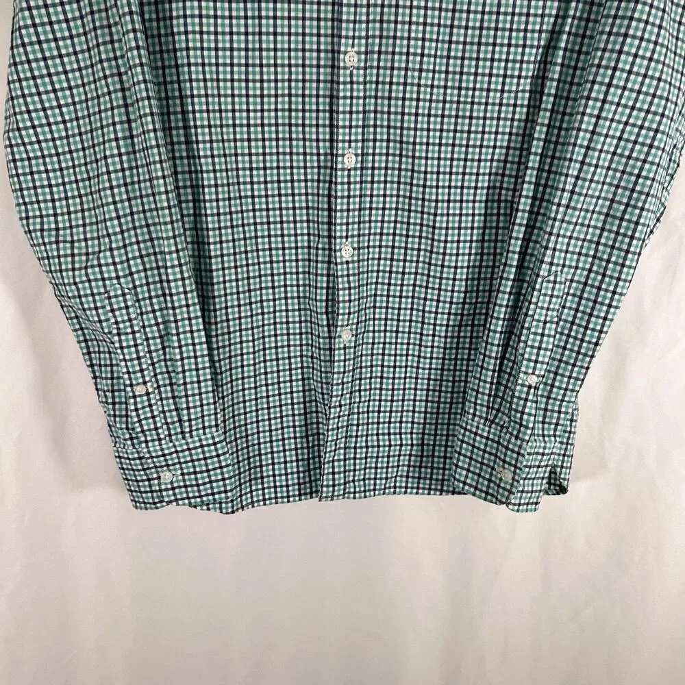 J. Crew Dress Shirt Men's Small Green Plaid 100% Cotton Shirting Slim Fit Long S